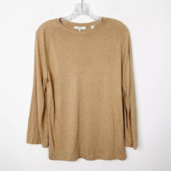 VINCE Raglan Viscose Long Sleeve Tee Shirt Top in Heather Oatmeal Size XS - Picture 3 of 5